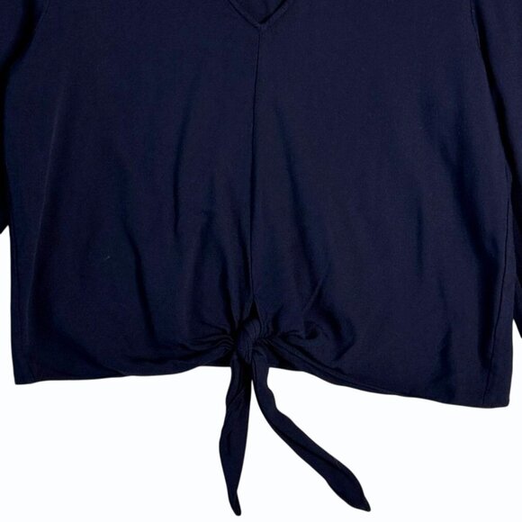 Jenni Kayne Womens V Neck Tie Front Blouse Size XS Navy Capsule Wardrobe Minimal - Picture 3 of 8